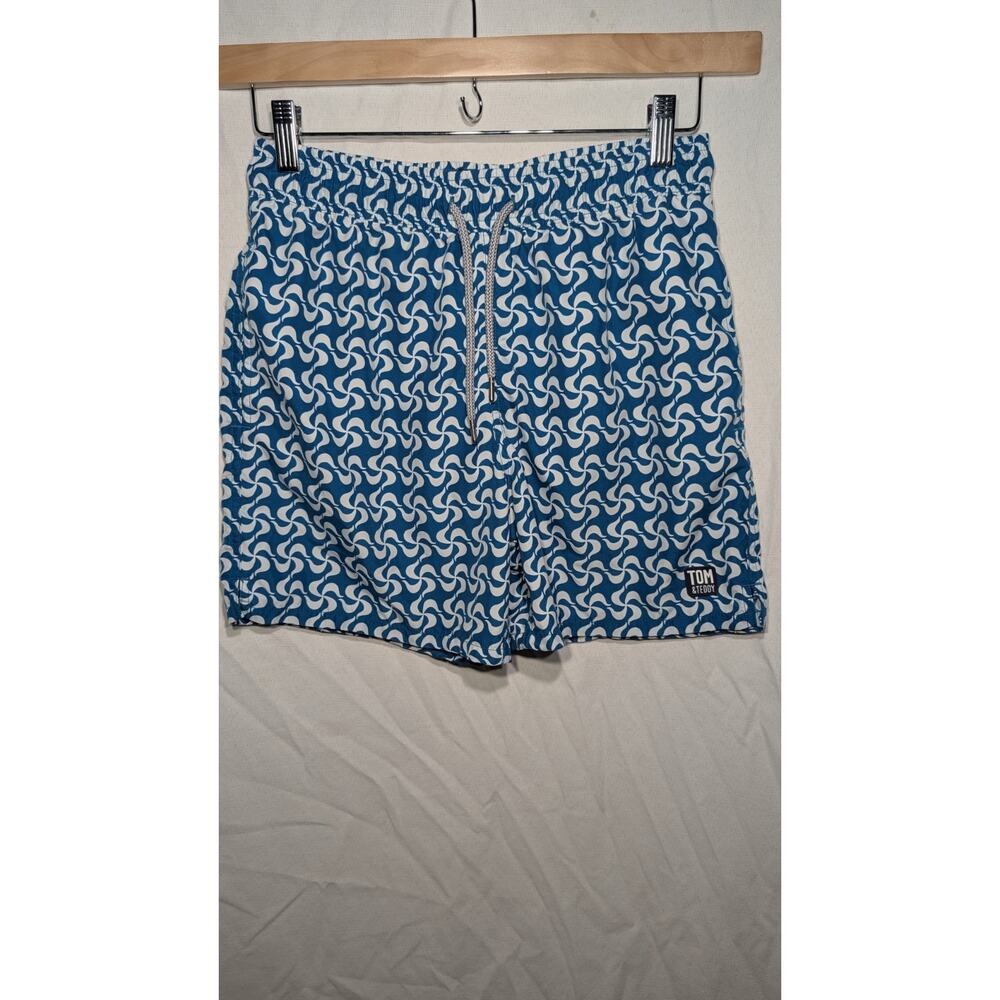 Tom & Teddy Mens Mediterranean Tiles Swim Shorts Small Blue Swim Trunks‎ UPF50+